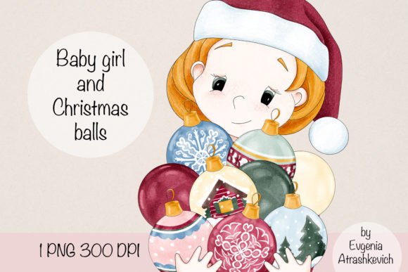 Baby Girl Christmas Balls Sublimation: Festive Illustrations