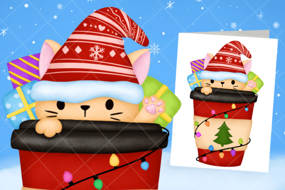 Christmas Cat Coffee Clipart: Perfect Illustrations