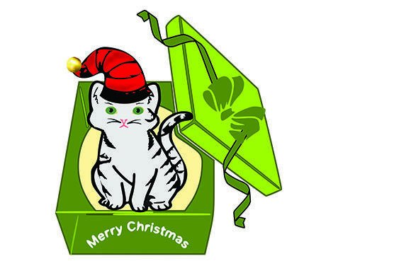 Christmas Cat in a Gift Box: Festive Illustrations
