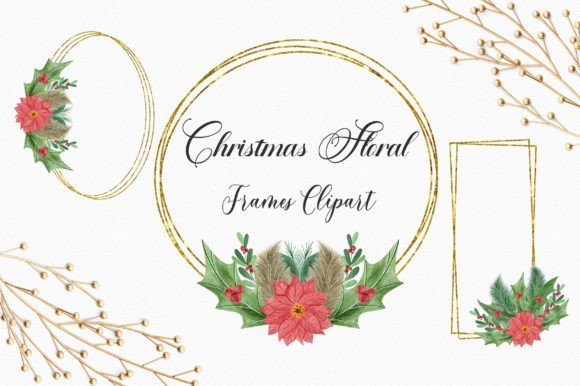 Christmas Floral Frames Clipart: Illustrations for Sellers