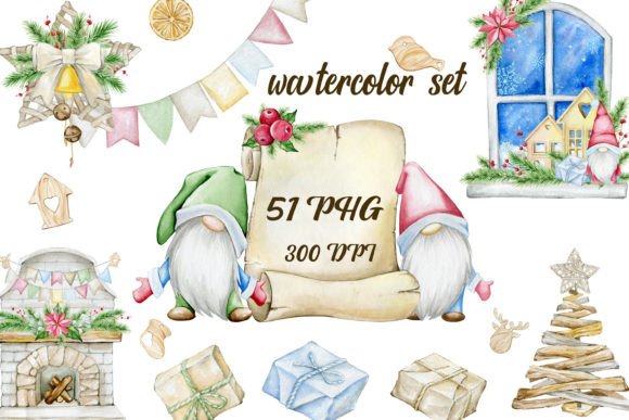 Christmas Gnomes Watercolor Set: Illustrations for Sellers
