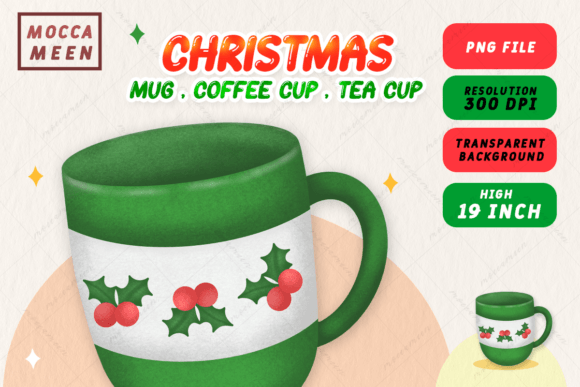 Christmas Green Mug with Holly Berries Illustrations Review