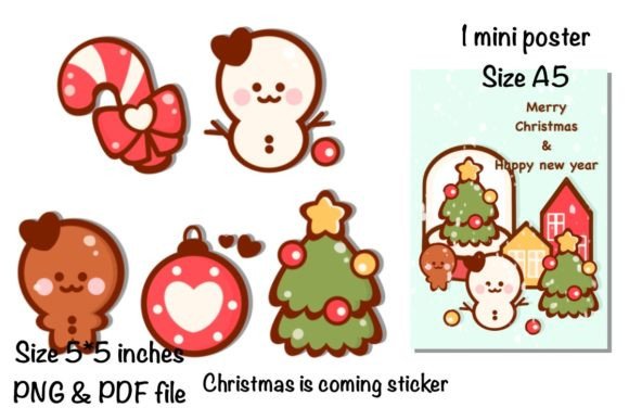 Christmas is Coming Sticker Poster: Fresh Illustrations
