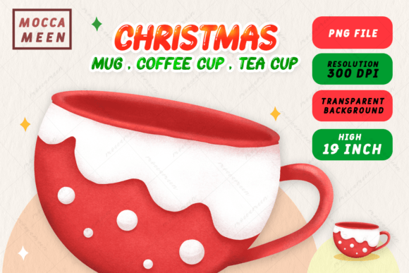 Christmas Red Mug & Snow Dot: Festive Illustrations