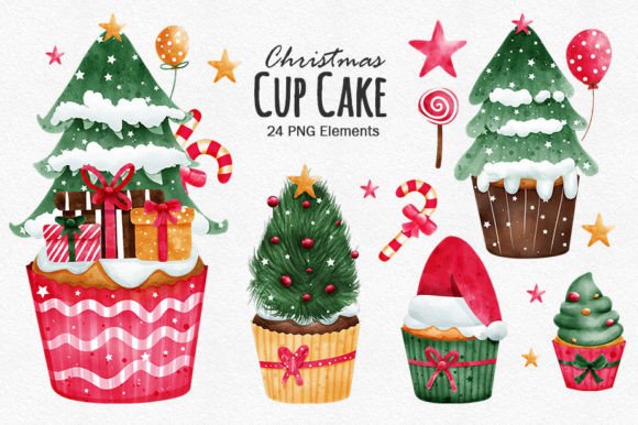 Christmas Tree Cupcake Clipart: Festive Illustrations