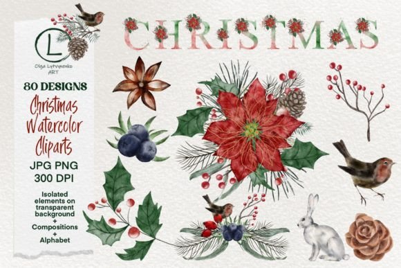 Christmas Watercolor Clipart 80 PNGs Review