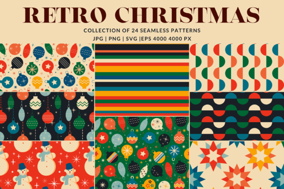 Retro Christmas Patterns Set: Festive Illustrations